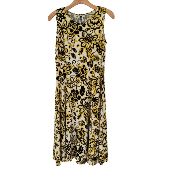 Julian Taylor Floral Sleeveless pattern Dress Yellow Black Womens Size 10  knit - Picture 5 of 12